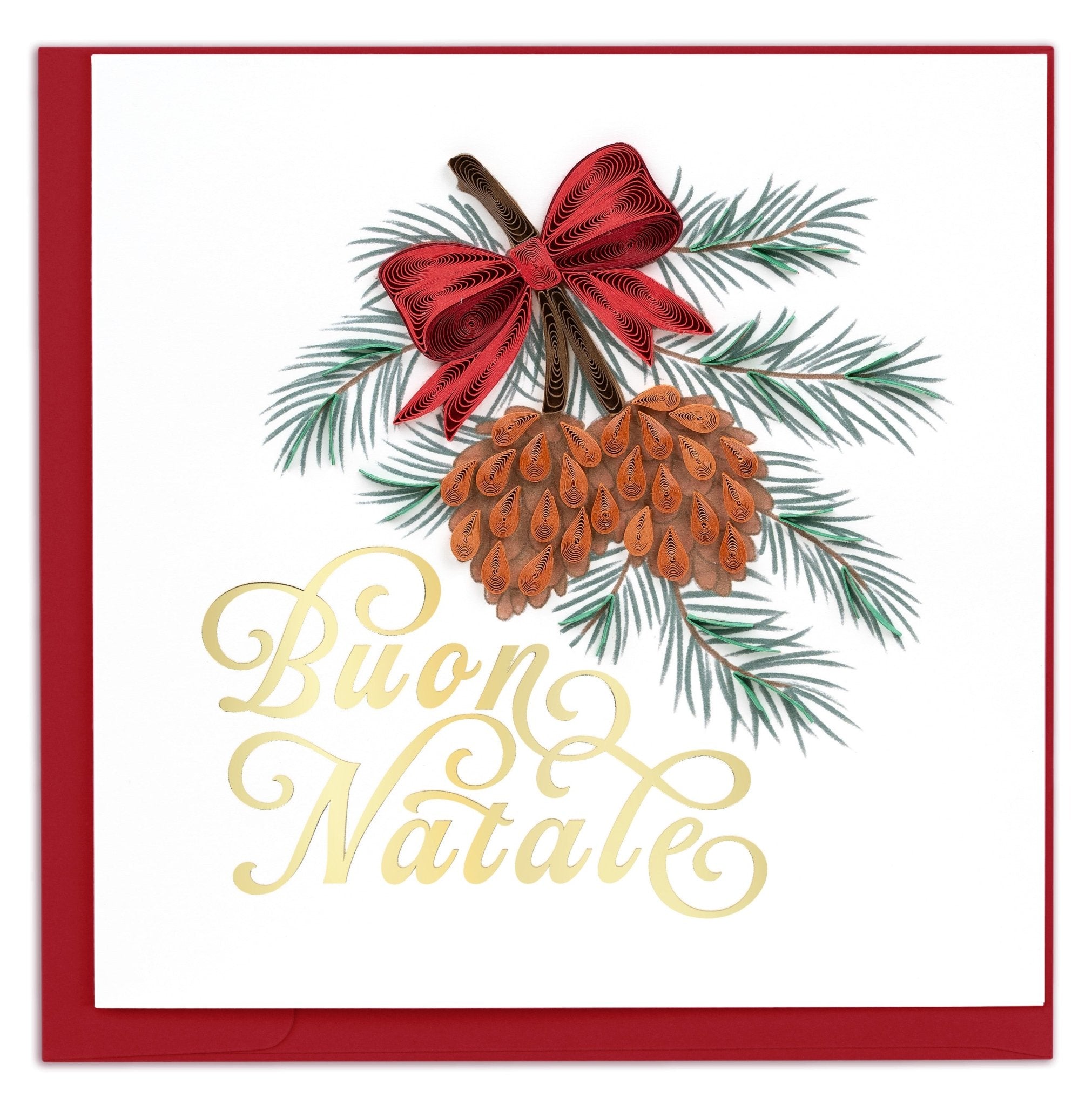 Quilled Merry Christmas Pinecone (Italian) Greeting Card - Quilling Card - Greeting Card