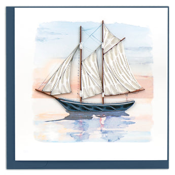 Quilled Schooner at Sunset Greeting Card - Quilling Card - Greeting Card