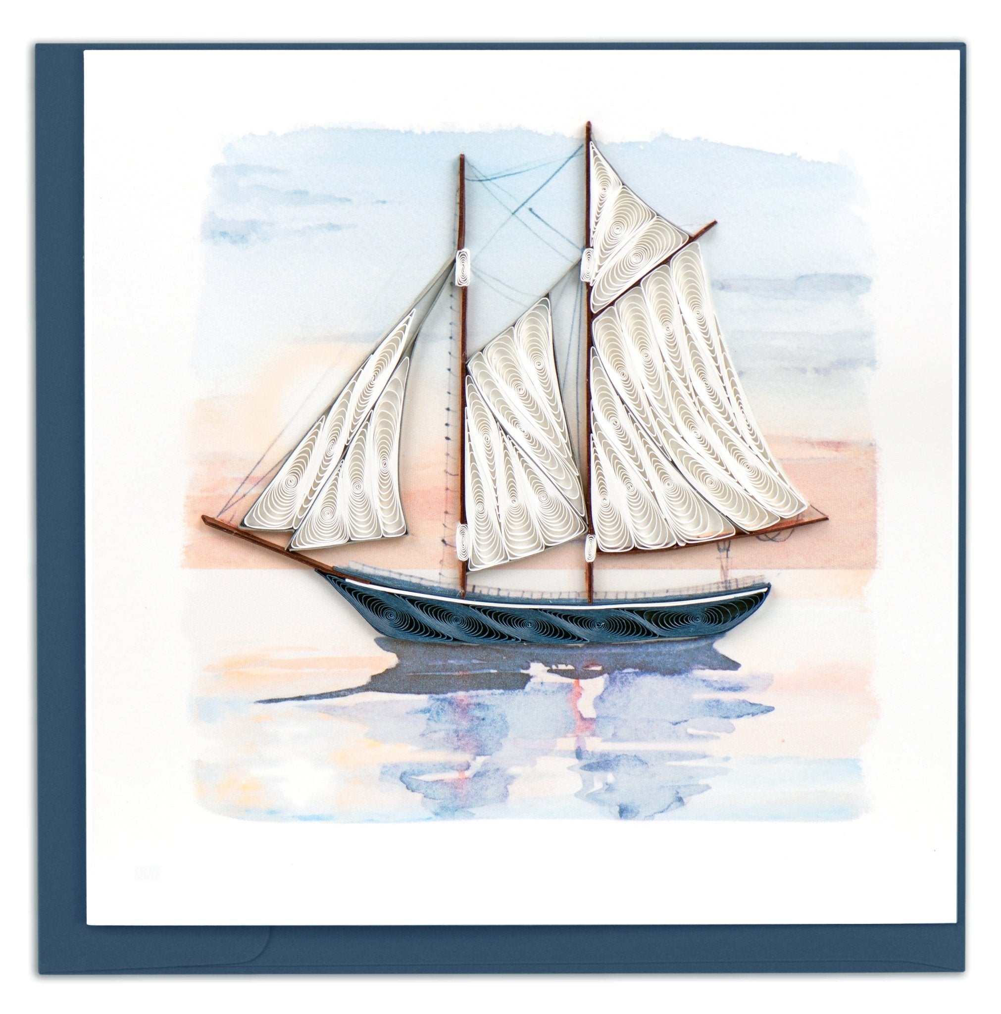 Quilled Schooner at Sunset Greeting Card - Quilling Card - Greeting Card