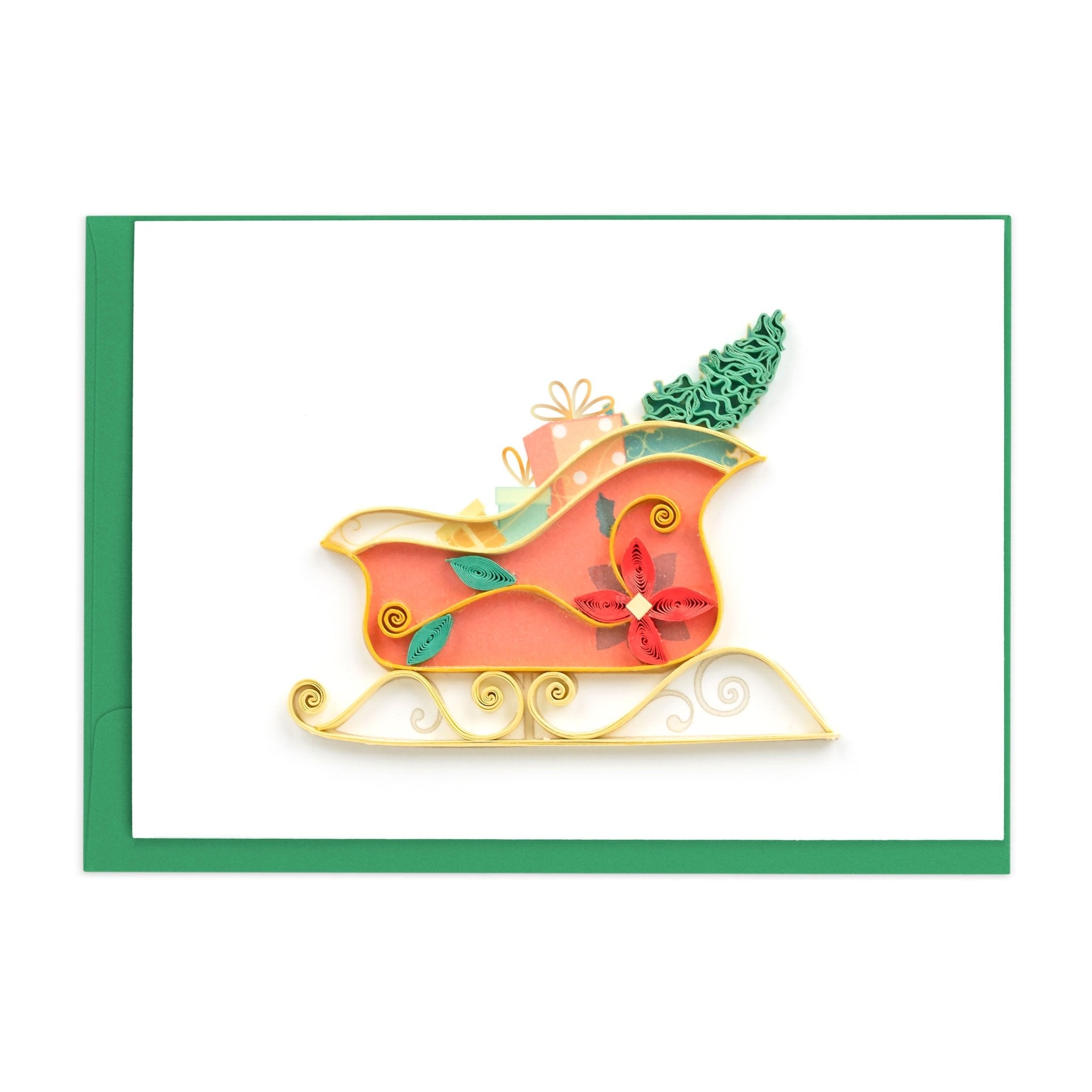 Quilled Christmas Sleigh Gift Enclosure Mini Card - Quilling Card - Gift Enclosure