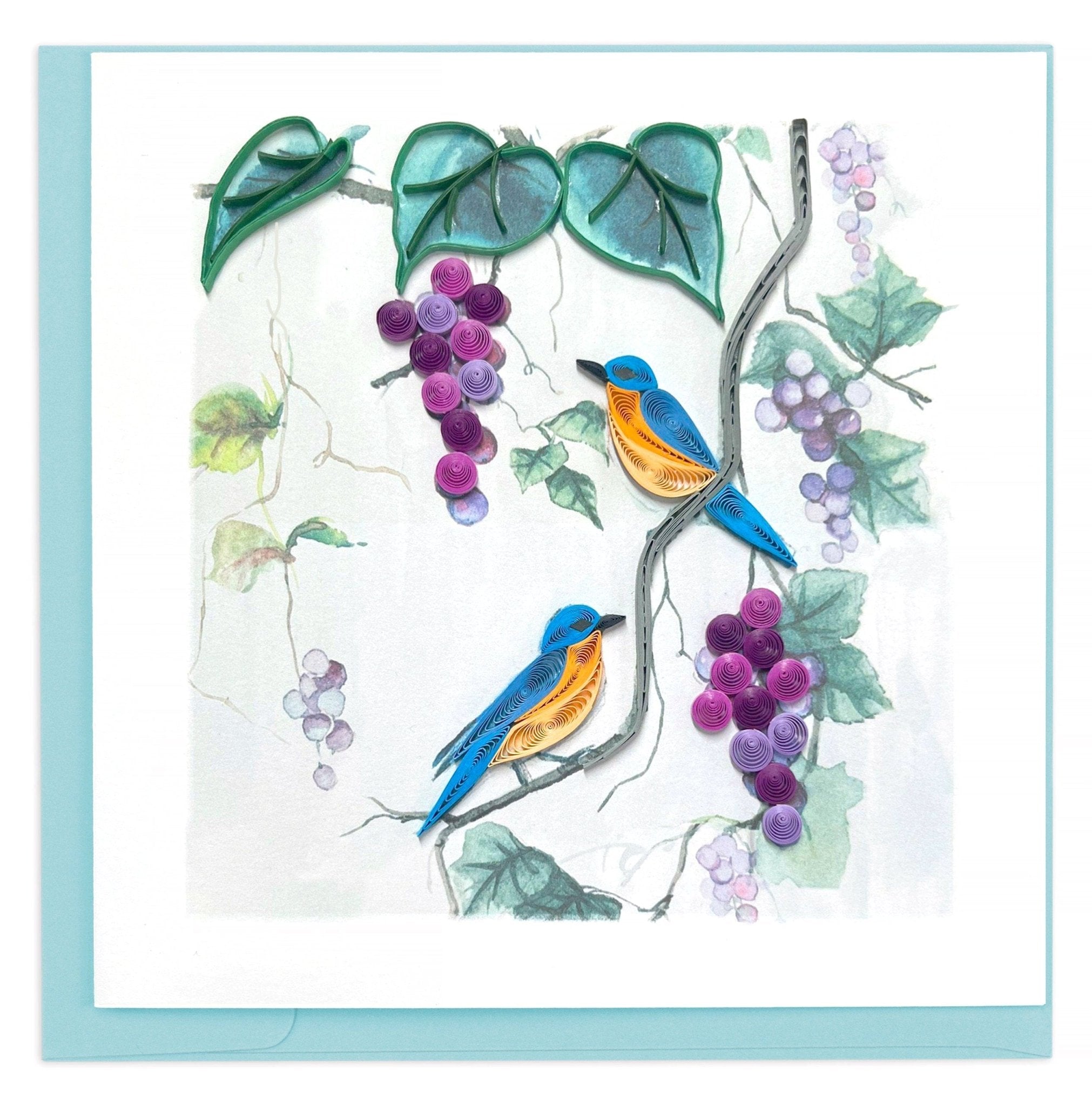 Quilled Purple Grapes & Bluebirds Greeting Card - Quilling Card - Greeting Card