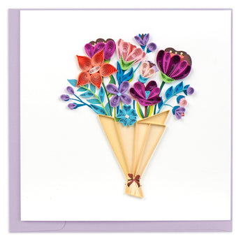 Quilled Playful Flower Bouquet Greeting Card - Quilling Card - Greeting Card