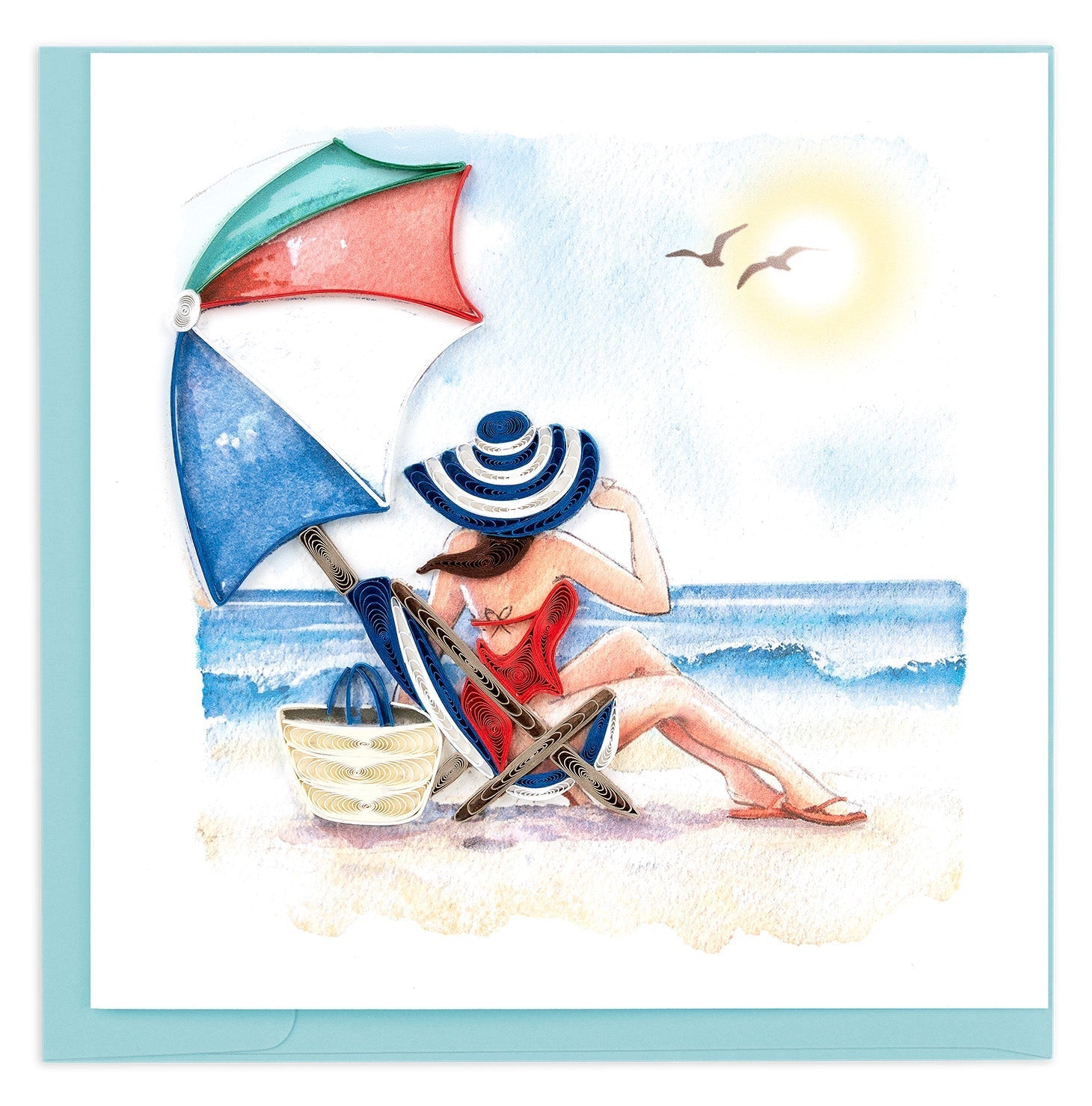 Quilled Beach Lady Greeting Card - Quilling Card - Greeting Card