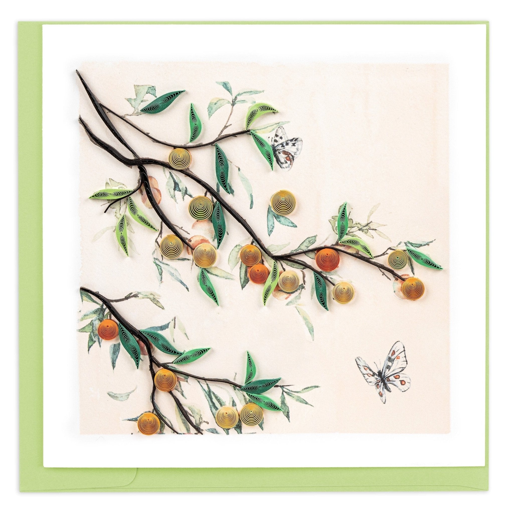 Quilled Plum Branch & Butterflies Greeting Card - Quilling Card - Greeting Card