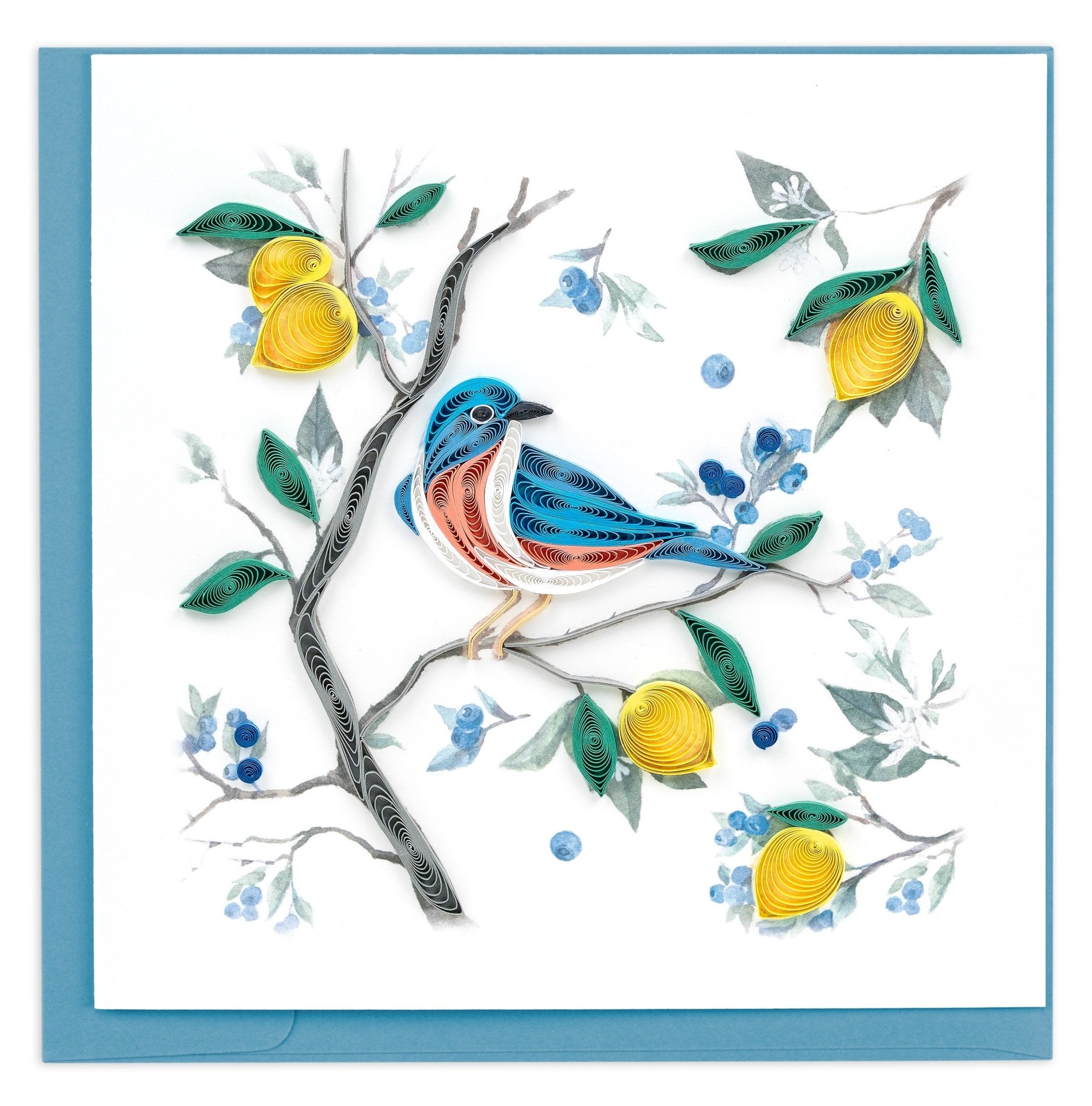 Quilled Bluebird with Lemons & Blueberries Greeting Card