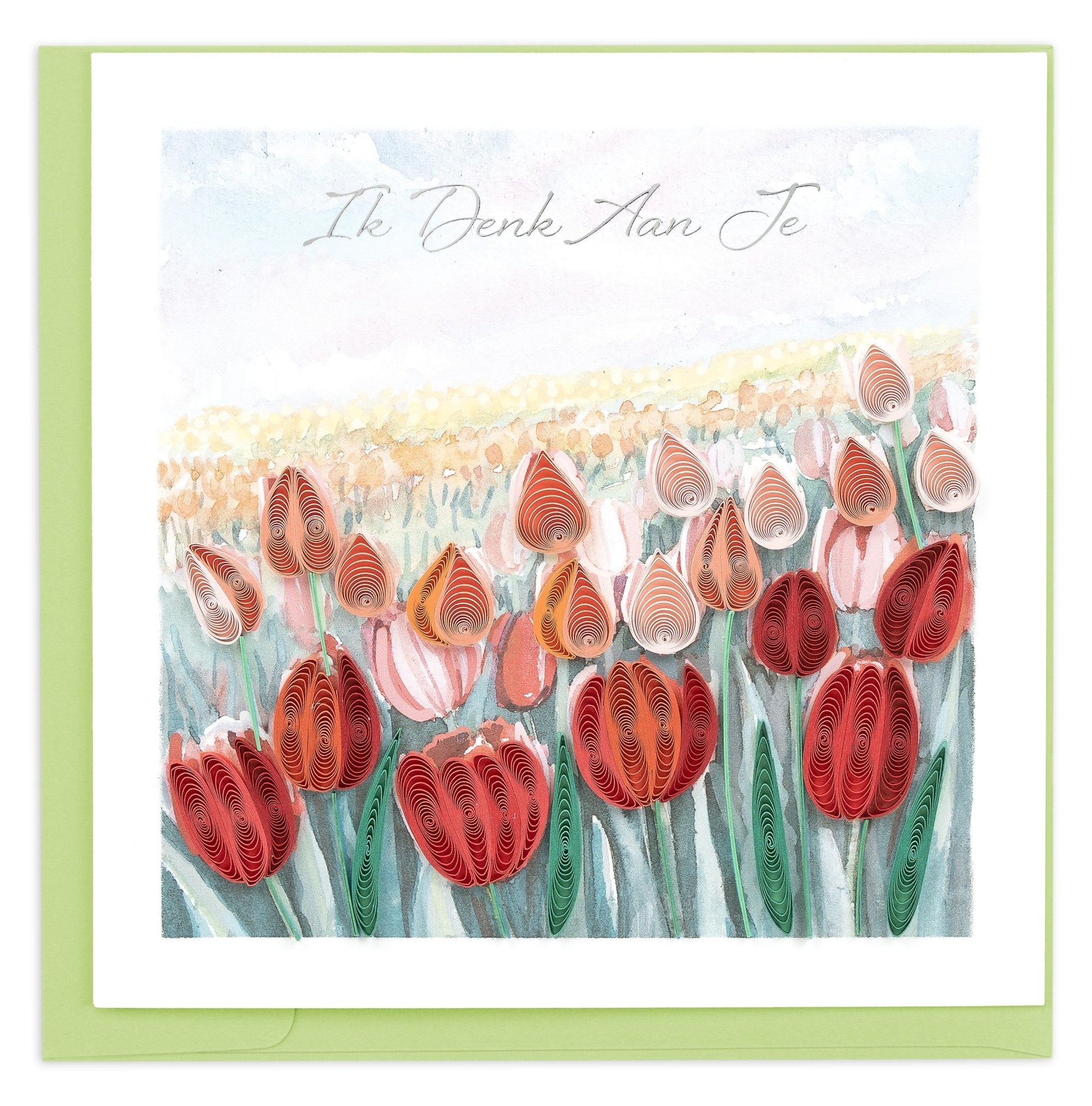 Quilled Thinking of You Tulip Field (Dutch) Greeting Card - Quilling Card - Greeting Card