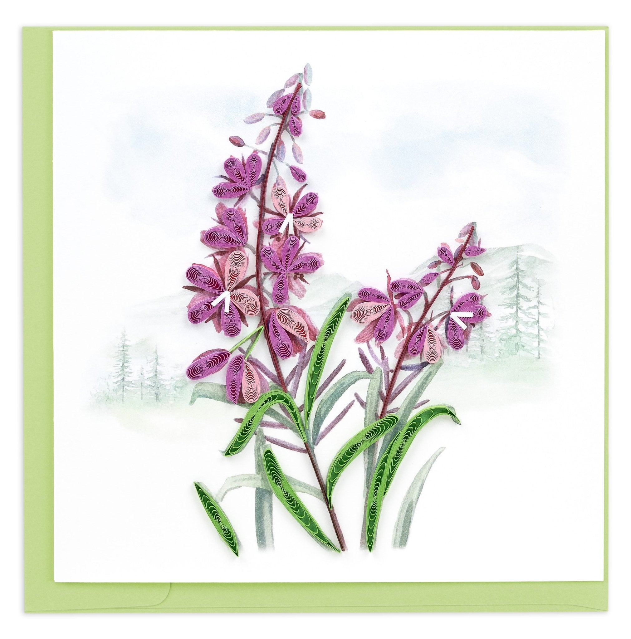 Quilled Alaskan Fireweed Wildflowers Greeting Card - Quilling Card - Greeting Card