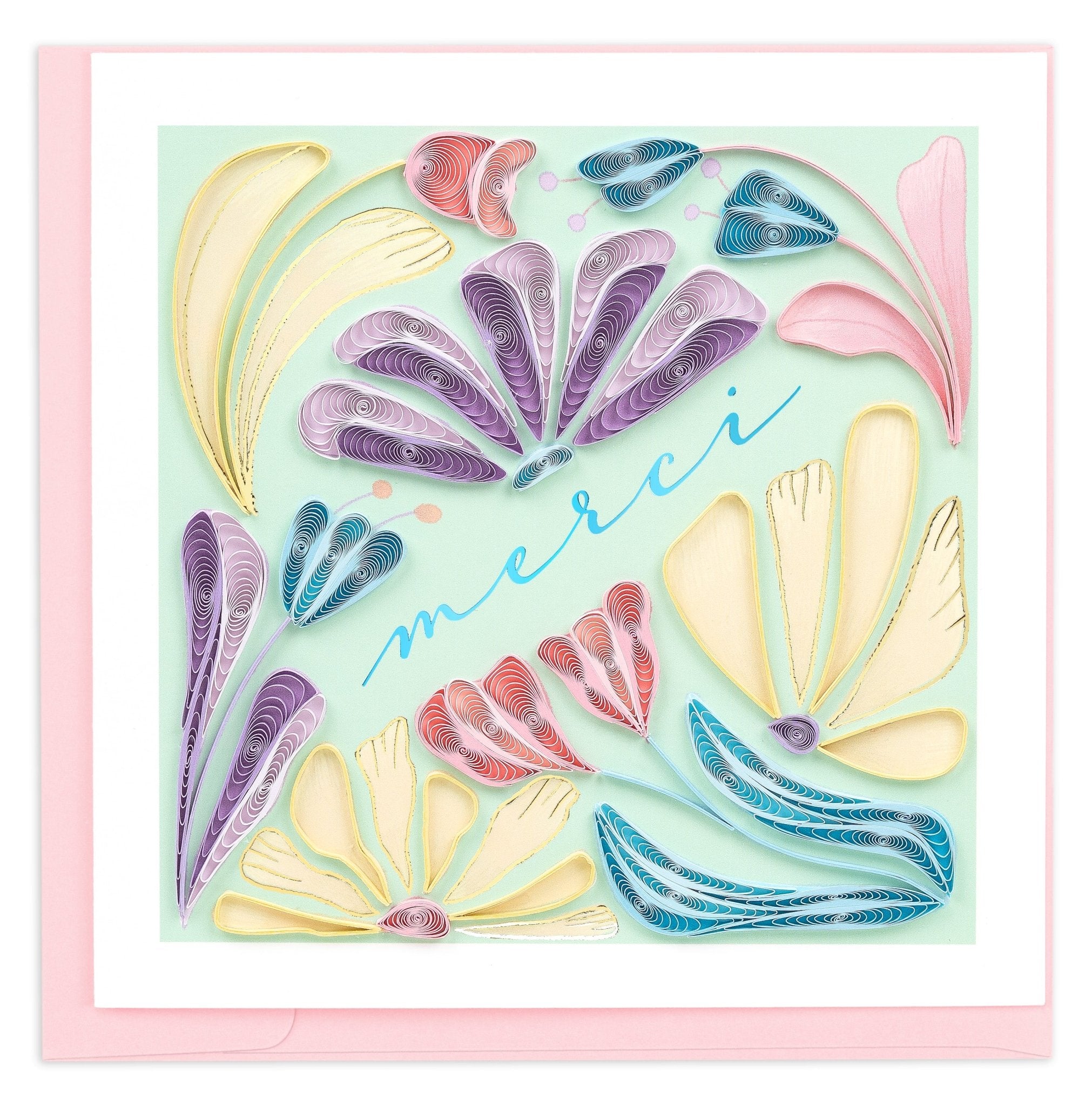 Quilled Bold Floral Thank You (French) Greeting Card - Quilling Card - Greeting Card