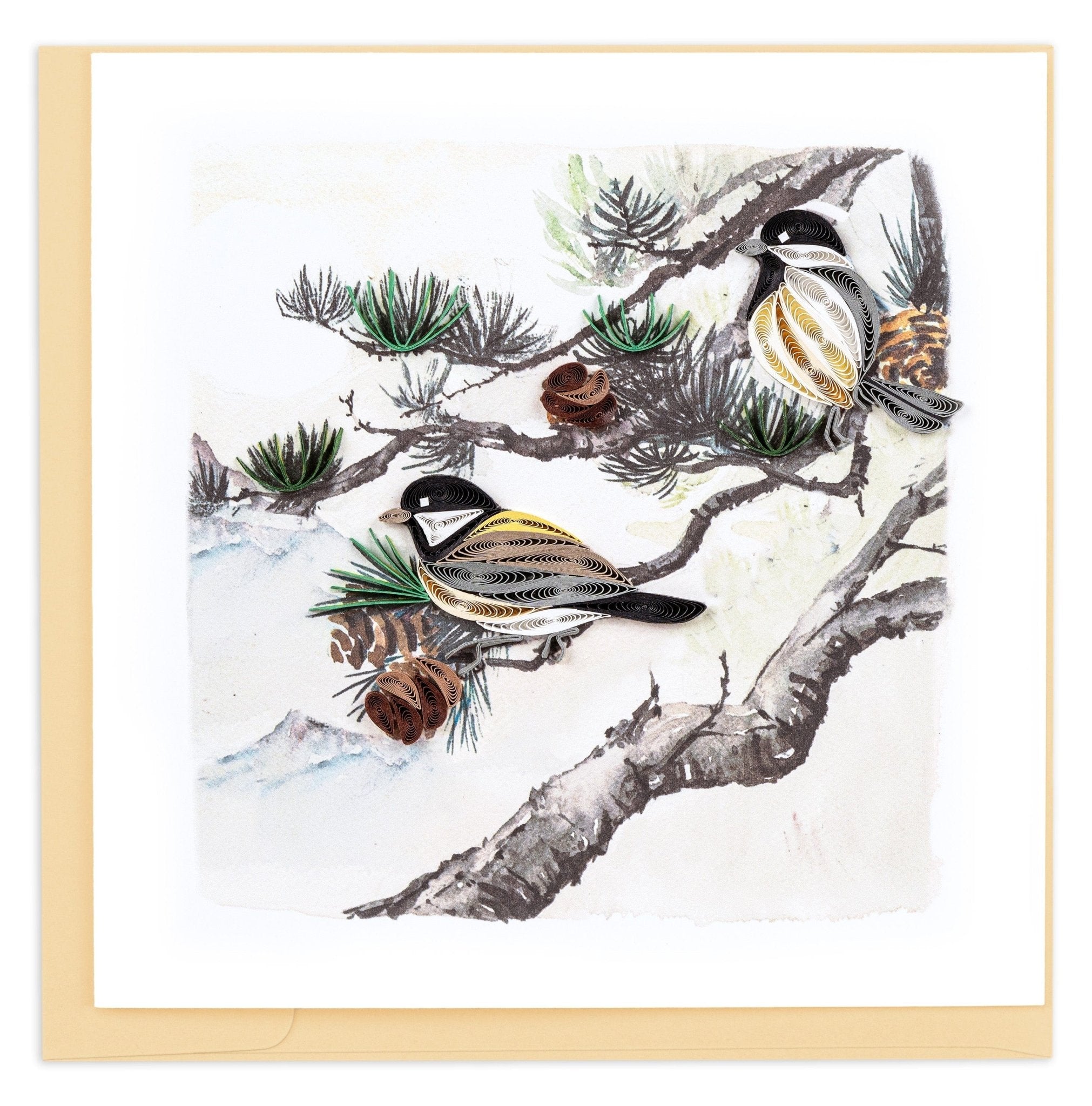Quilled Pine Needles and Birds Greeting Card - Quilling Card - Greeting Card