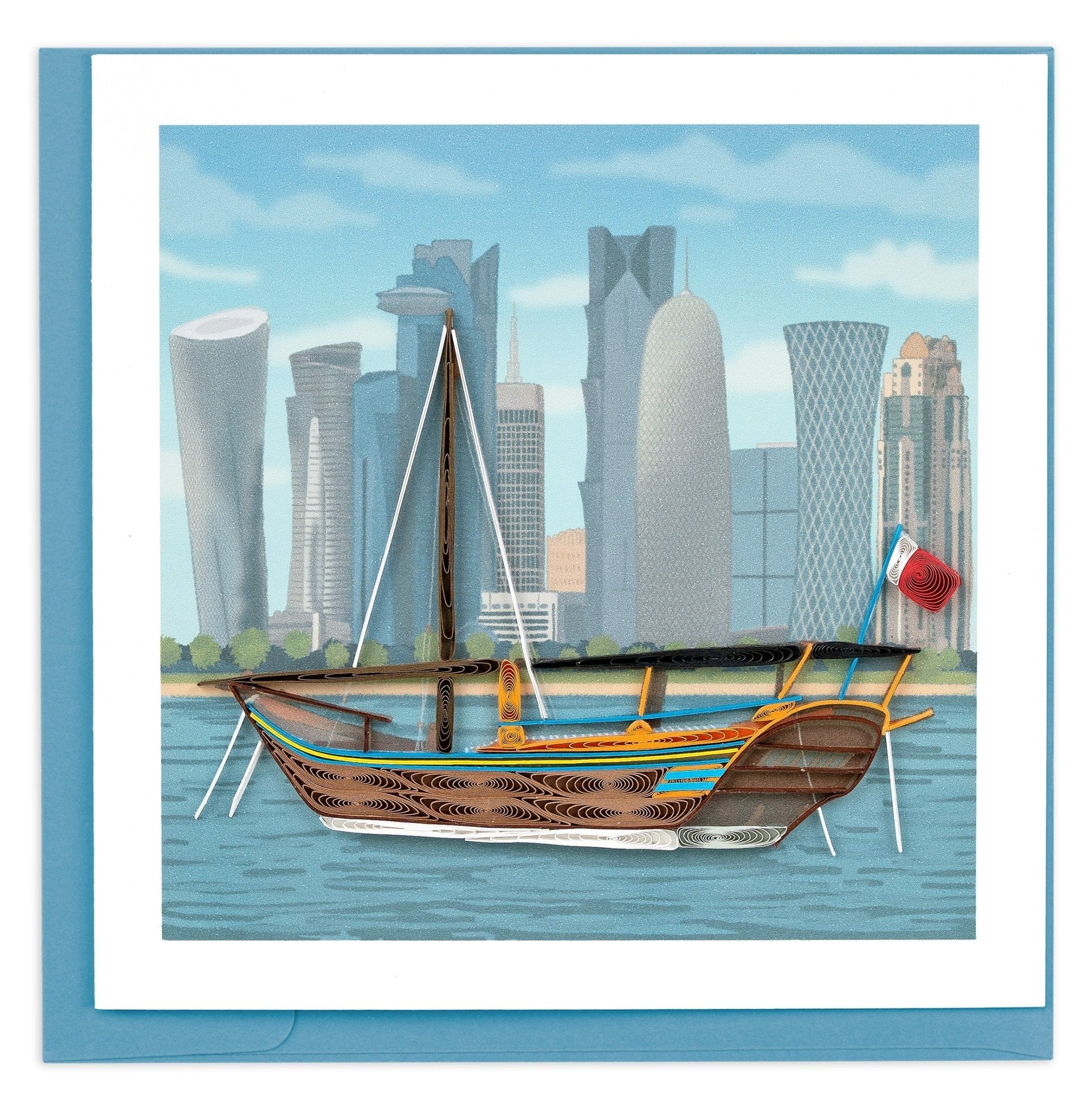 Quilled Doha Skyline with Dhow Boat Greeting Card