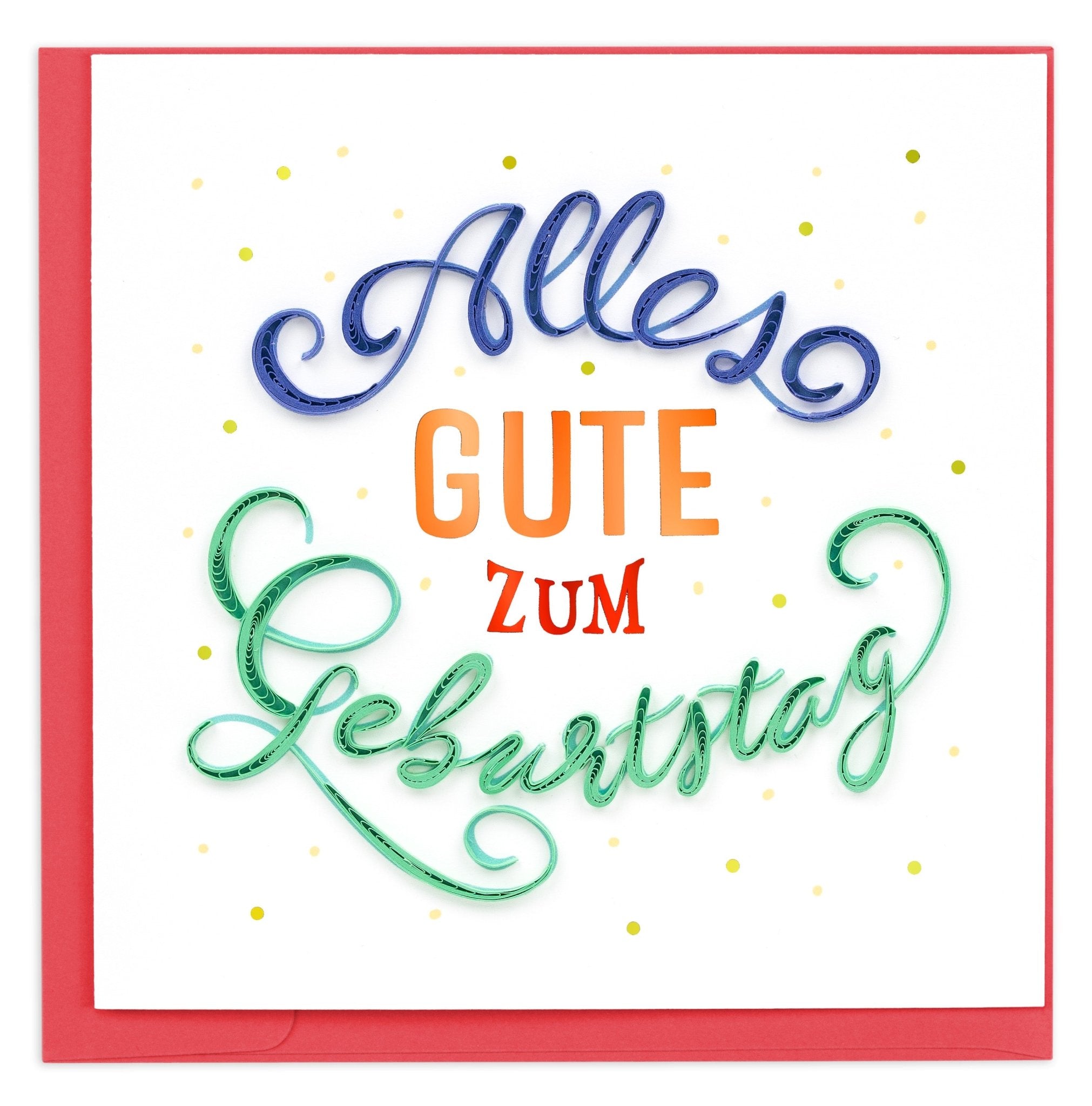 Quilled Happy Birthday (German) Greeting Card - Quilling Card - Greeting Card
