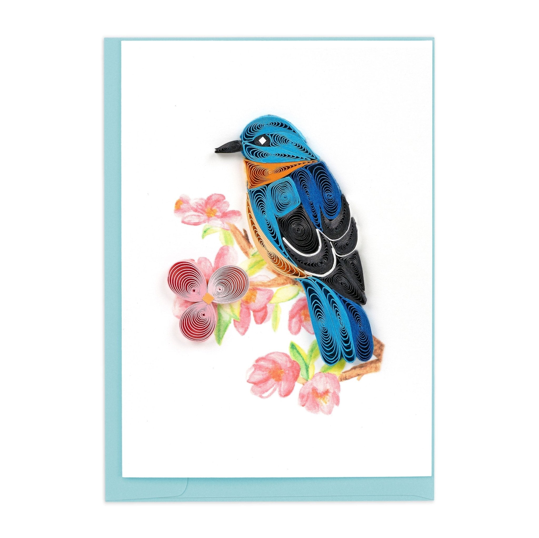 Quilled Bluebird on Flower Branch Gift Enclosure Mini Card - Quilling Card - Gift Enclosure