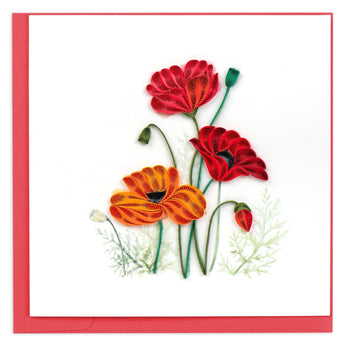 Quilled Red & Orange Poppies Greeting Card - Quilling Card - Greeting Card