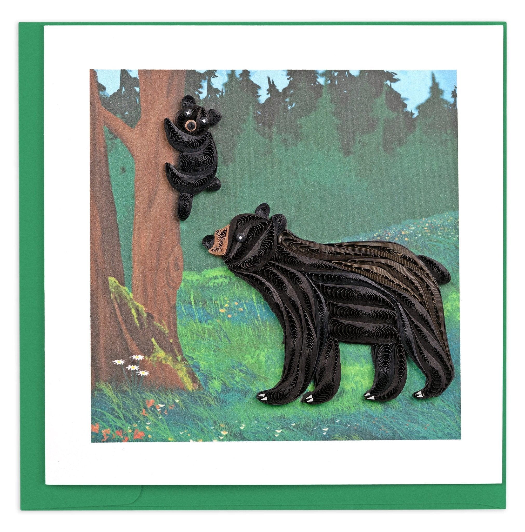 Quilled Black Bear and Cub Greeting Card - Quilling Card - Greeting Card