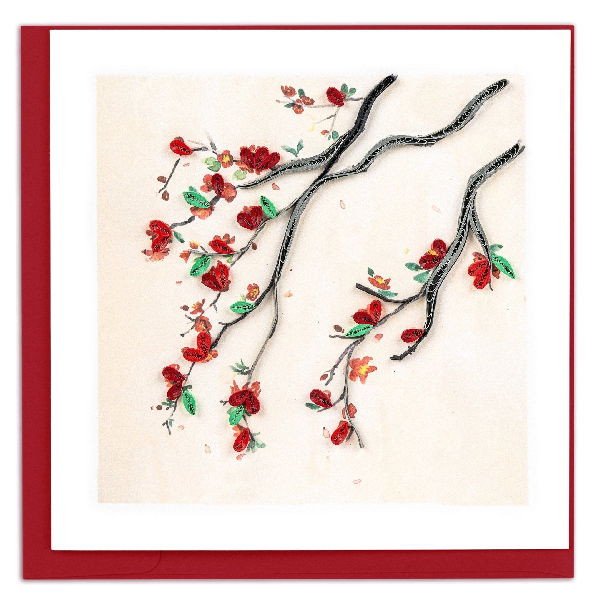 Quilled Red Flower Branch Greeting Card - Quilling Card - Greeting Card