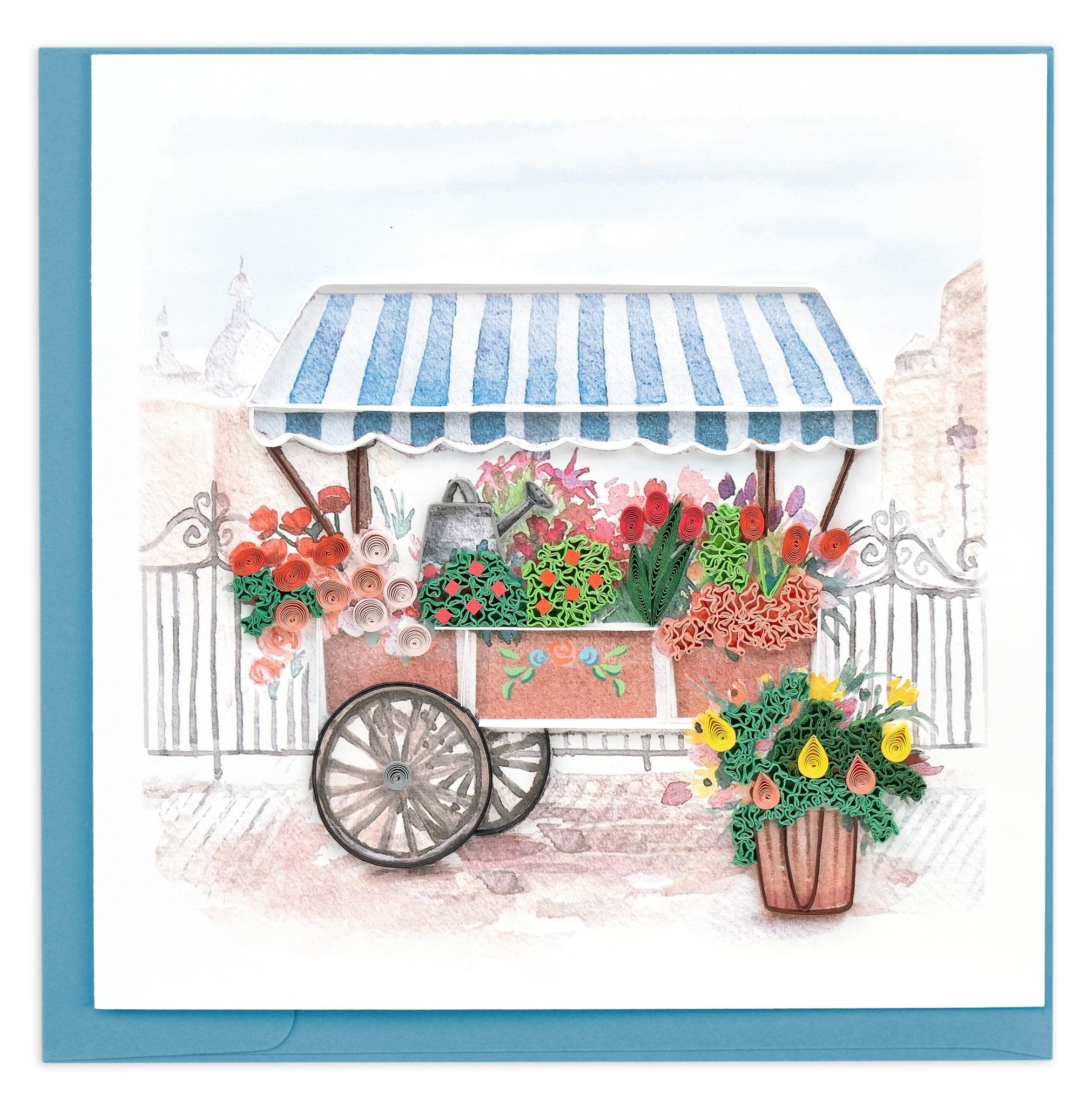 Quilled Flower Cart Greeting Card - Quilling Card - Greeting Card