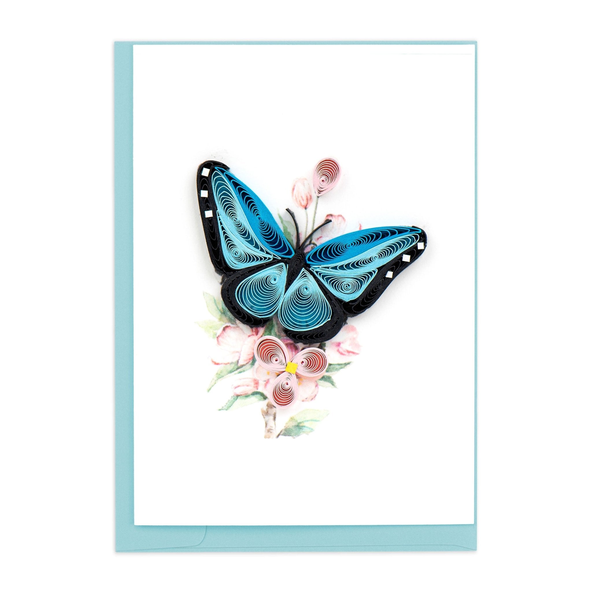 Quilled Blue Butterfly & Pink Flowers Gift Enclosure Mini Card - Quilling Card - Gift Enclosure