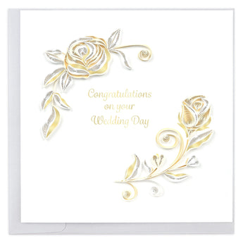 Quilled White Rose Wedding Card - Quilling Card - Greeting Card