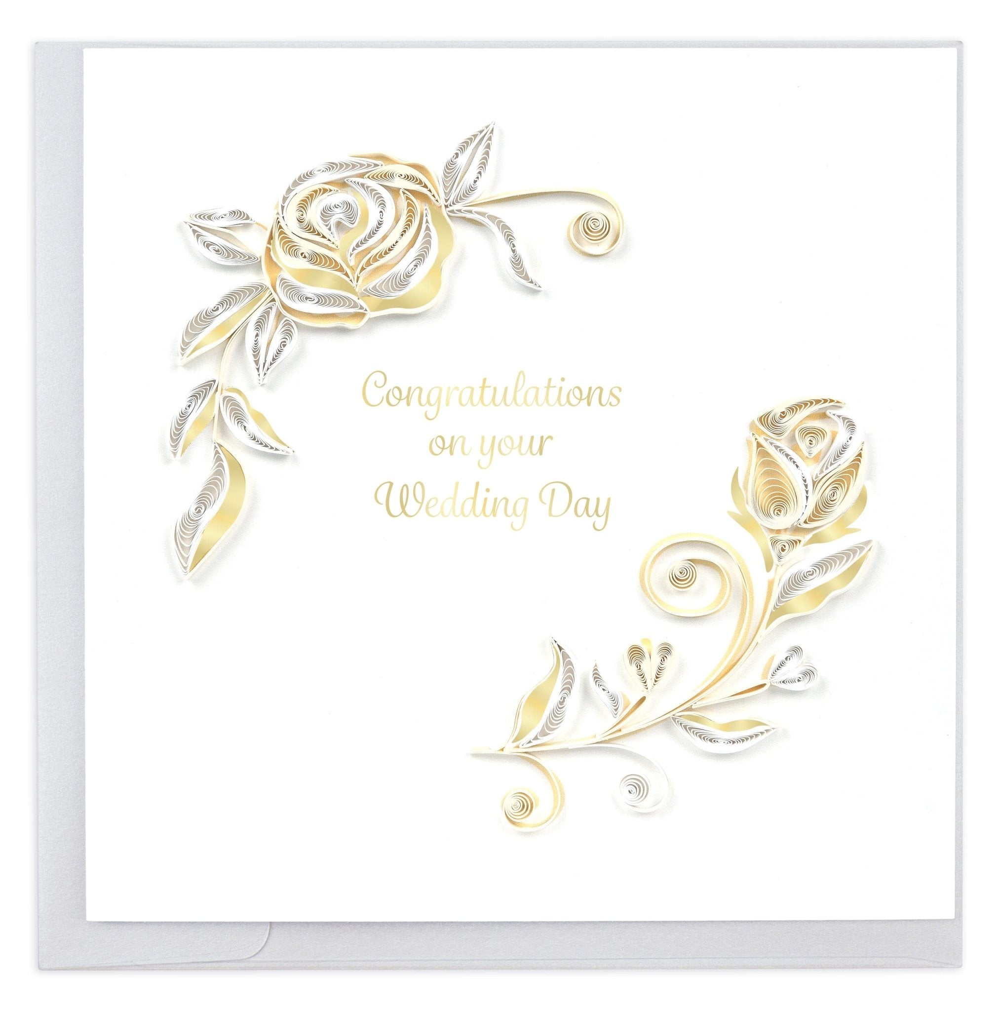 Quilled White Rose Wedding Card - Quilling Card - Greeting Card