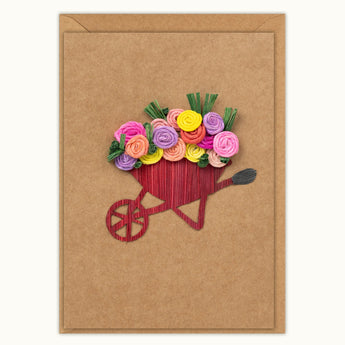 Wheelbarrow Garden Handmade Card - Quilling Card - Greeting Card