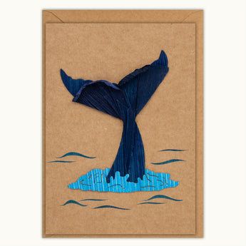 Whale Tail handmade card from upcycled corn husks by Husk & Heart, eco-friendly greeting card