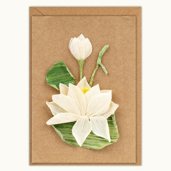 White Lotus handmade card from upcycled corn husks by Husk & Heart, sympathy greeting card