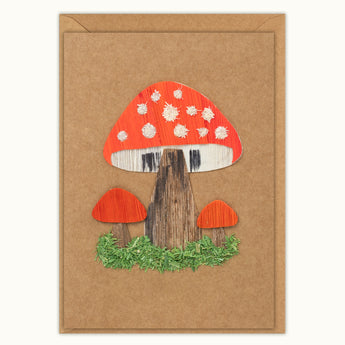 Wild Mushroom handmade card from upcycled corn husks by Husk & Heart, eco-friendly greeting card