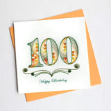 Colors of orange and green stand out to create the number one hundred in a design that also reads happy birthday.