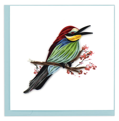 Blank Quilled Card of a colorful Bee-eater sitting on a branch.