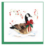goose, red bow, holly, water 