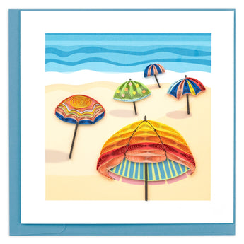 quilled colorful umbrella greeting card with blue envelope