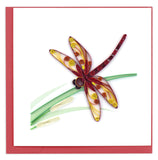 Blank greeting card featuring a quilled design of a dragonfly