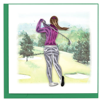 female golfer, golf club, swing, golf course
