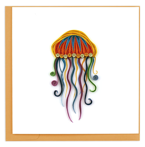 Blank greeting card featuring a quilled design of a jellyfish