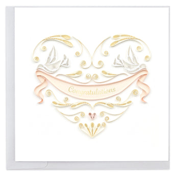 Quilled heart with doves, congratulations