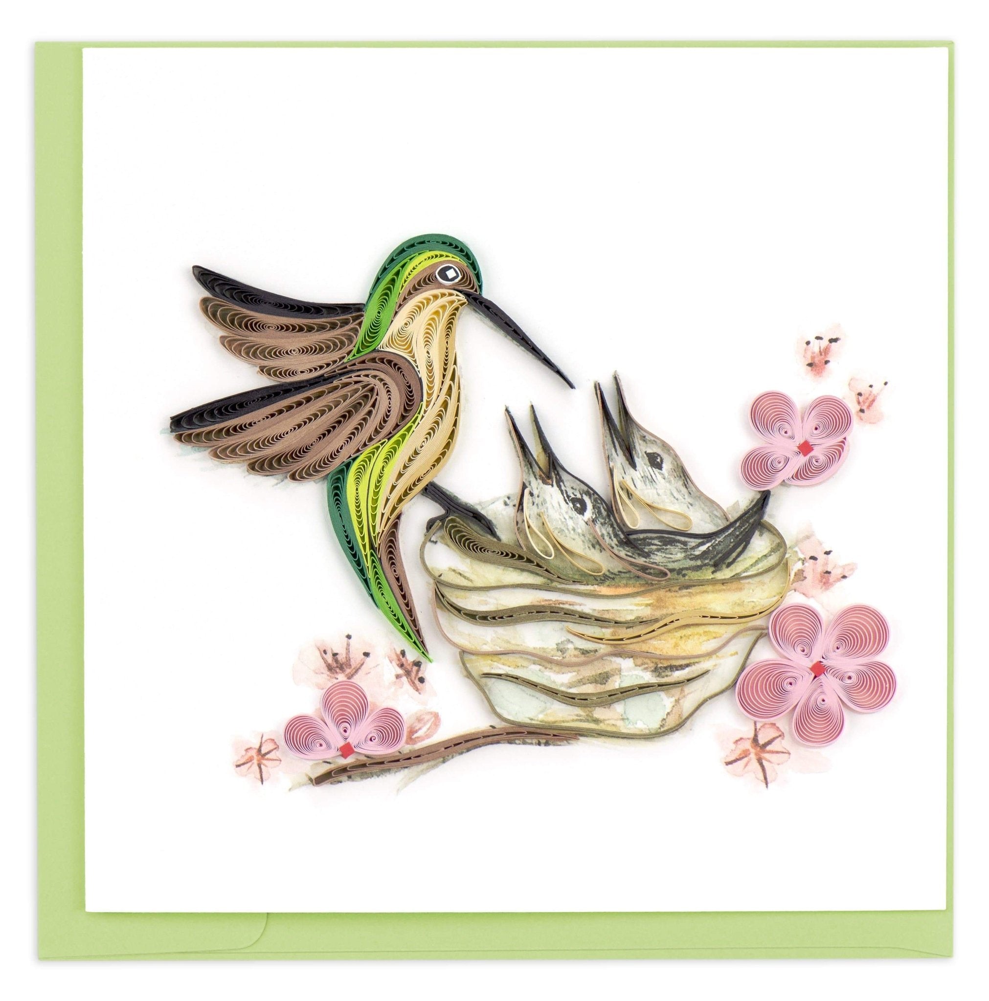 Quilled Hummingbird & Babies Greeting Card - Quilling Card - Greeting Card