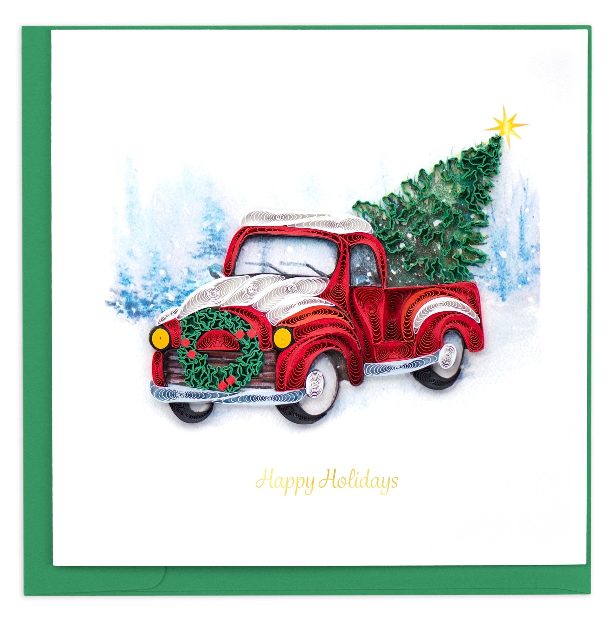 Quilled Christmas Truck Greeting Card - Quilling Card - Greeting Card