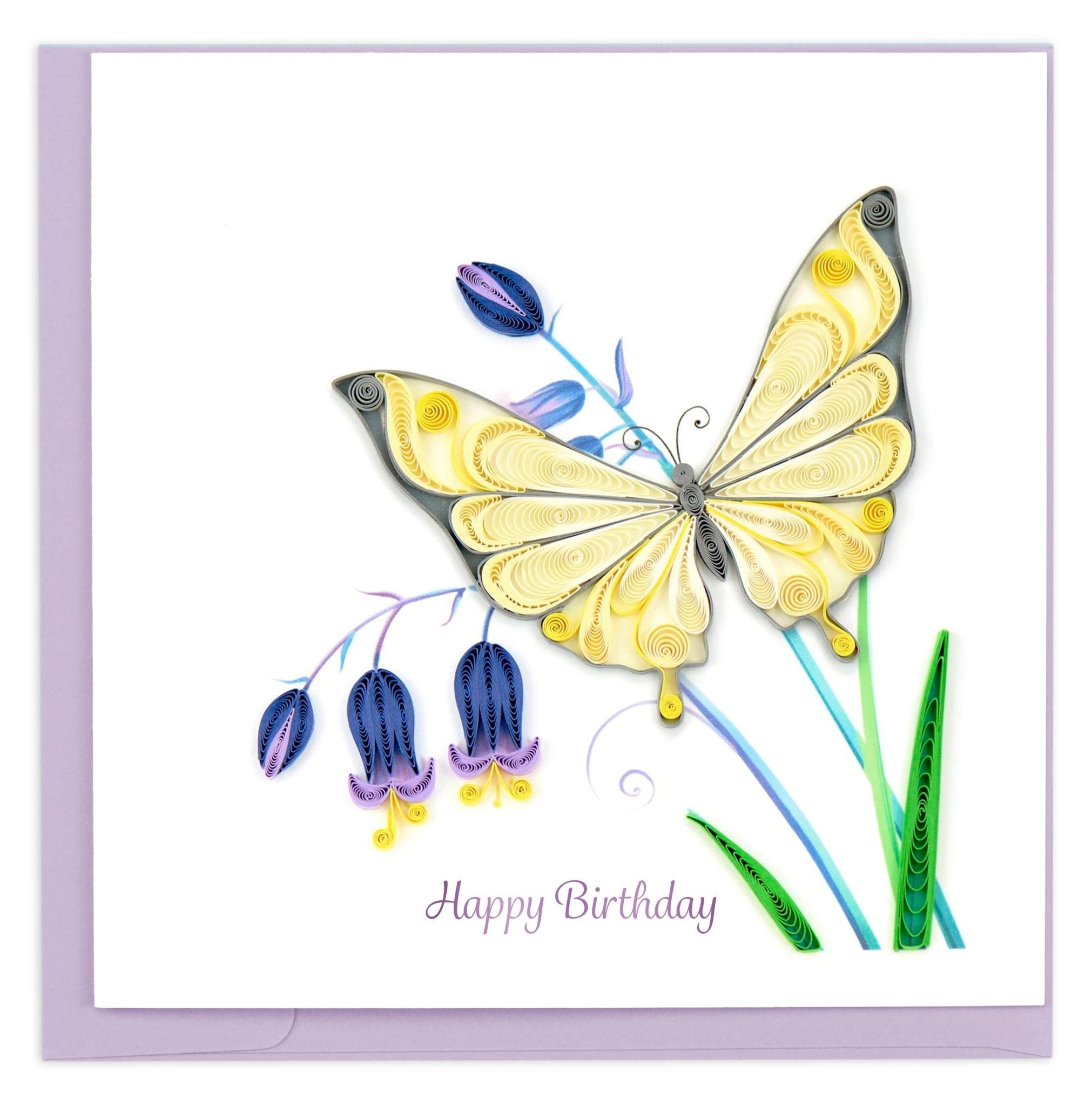 Quilled Butterfly & Bluebells Birthday Card - Quilling Card - Greeting Card