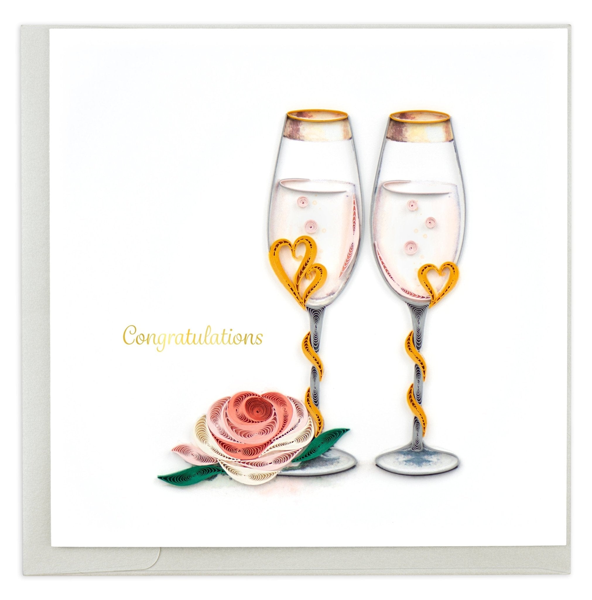 Quilled Wedding Toasting Flutes Greeting Card - Quilling Card - Greeting Card