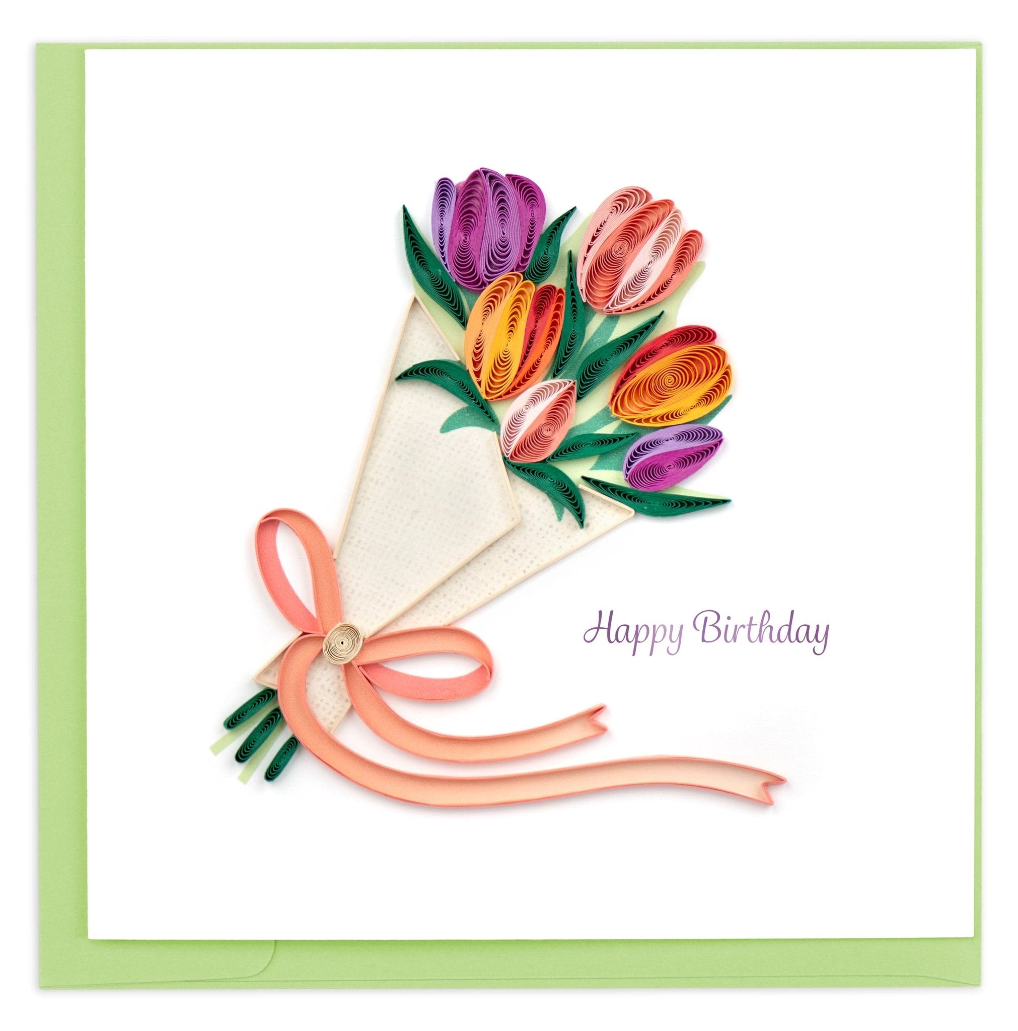 Quilled Birthday Tulip Bouquet Greeting Card - Quilling Card - Greeting Card