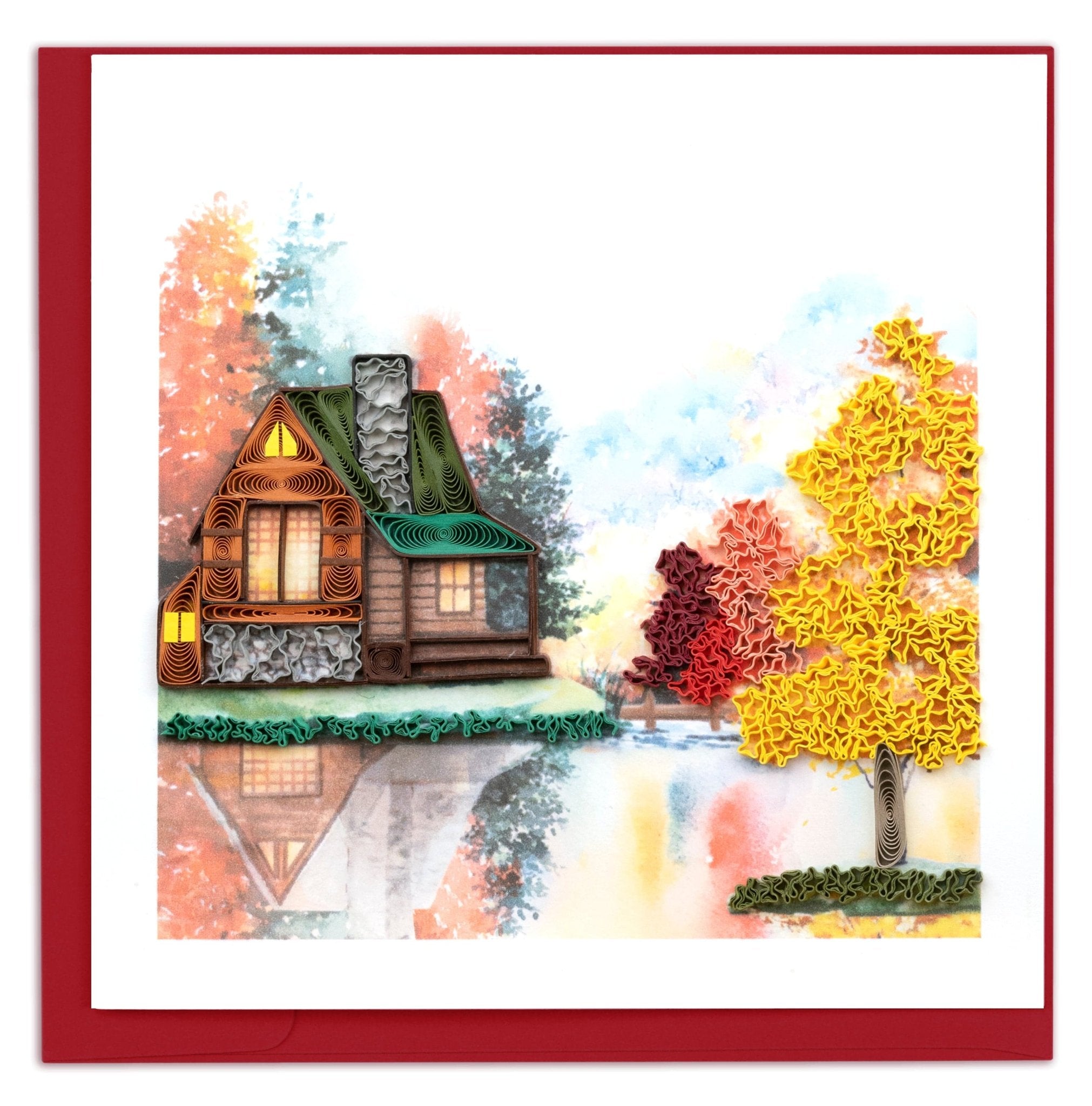 Quilled Cozy Autumn Cabin Greeting Card - Quilling Card - Greeting Card