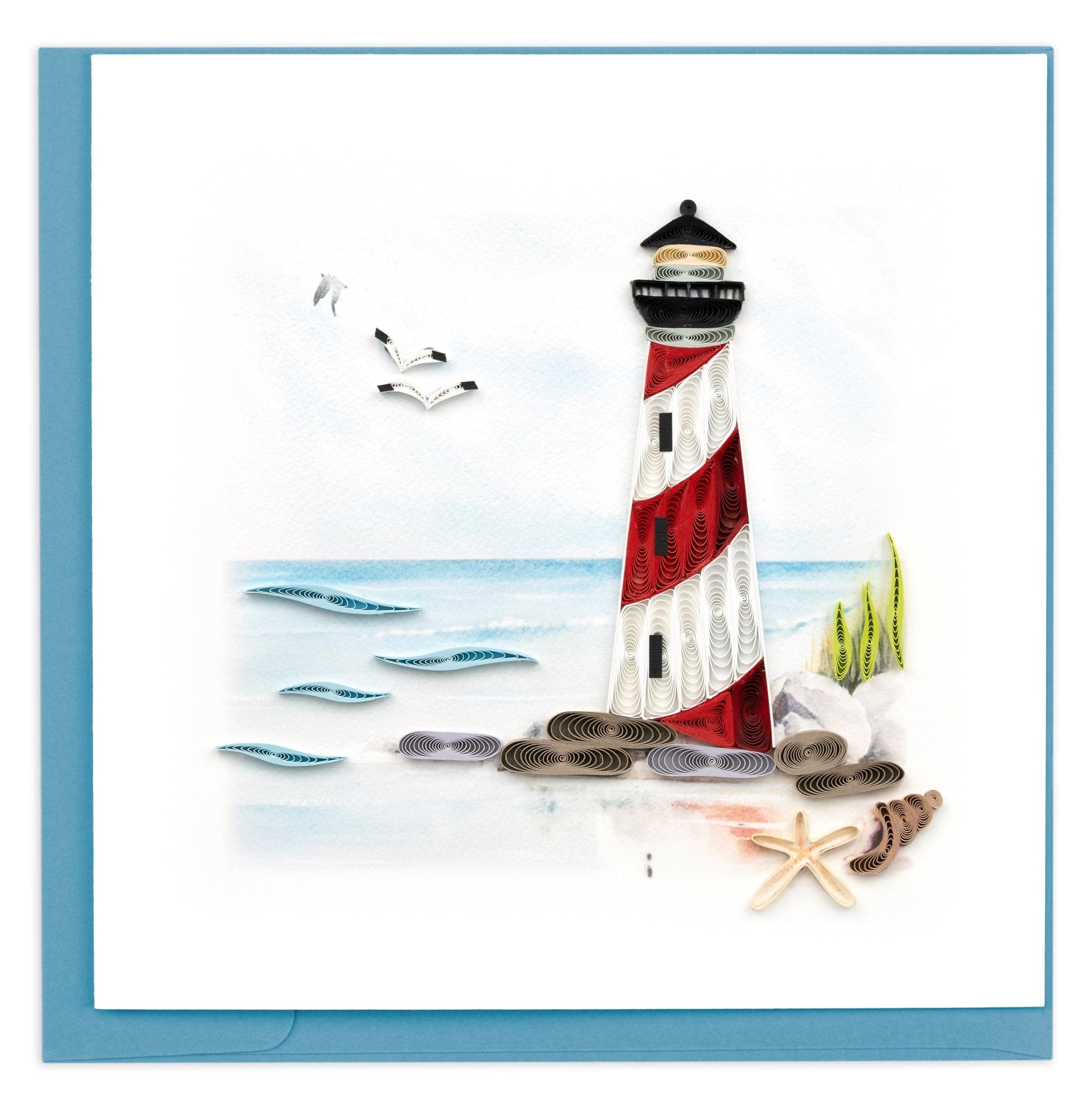 Quilled Red & White Lighthouse Greeting Card - Quilling Card - Greeting Card