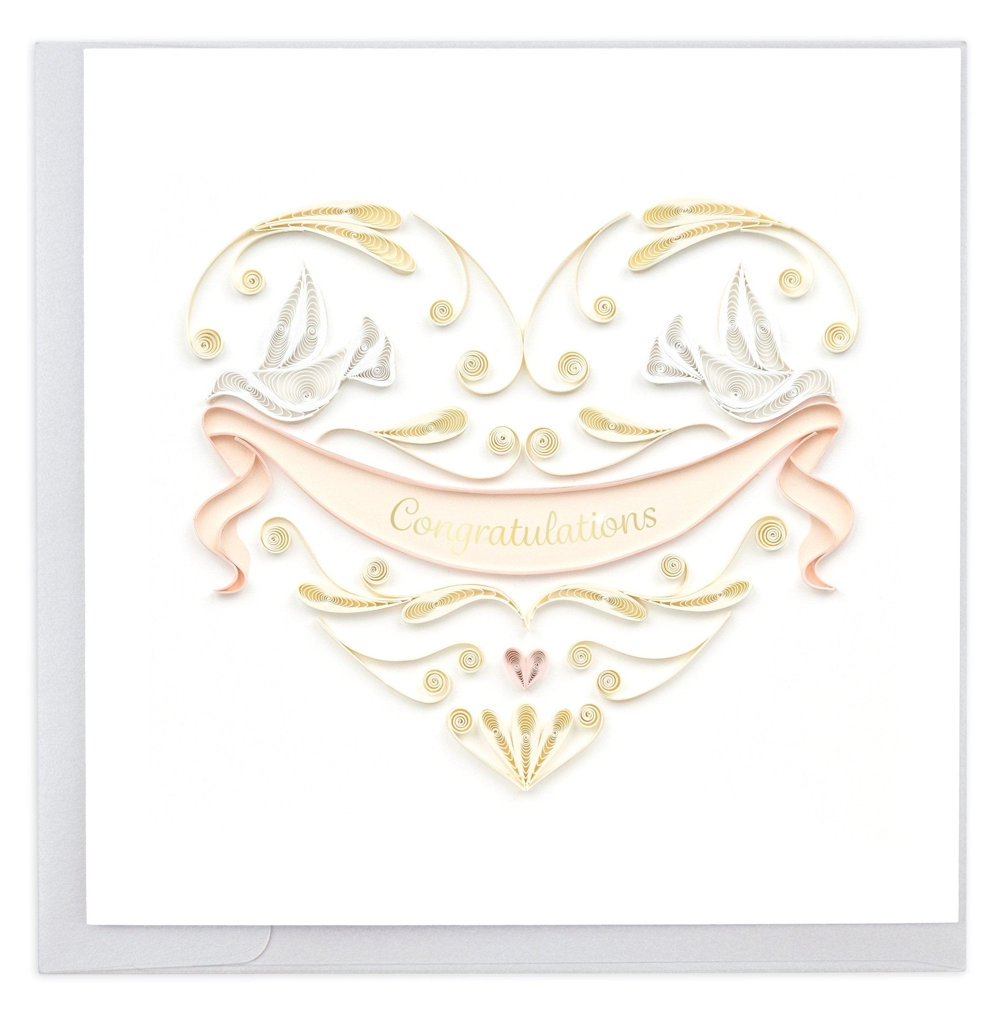 Quilled Wedding Doves Heart Greeting Card - Quilling Card - Greeting Card