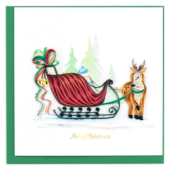 Quilled Sleigh Ride Christmas Card - Quilling Card - Greeting Card