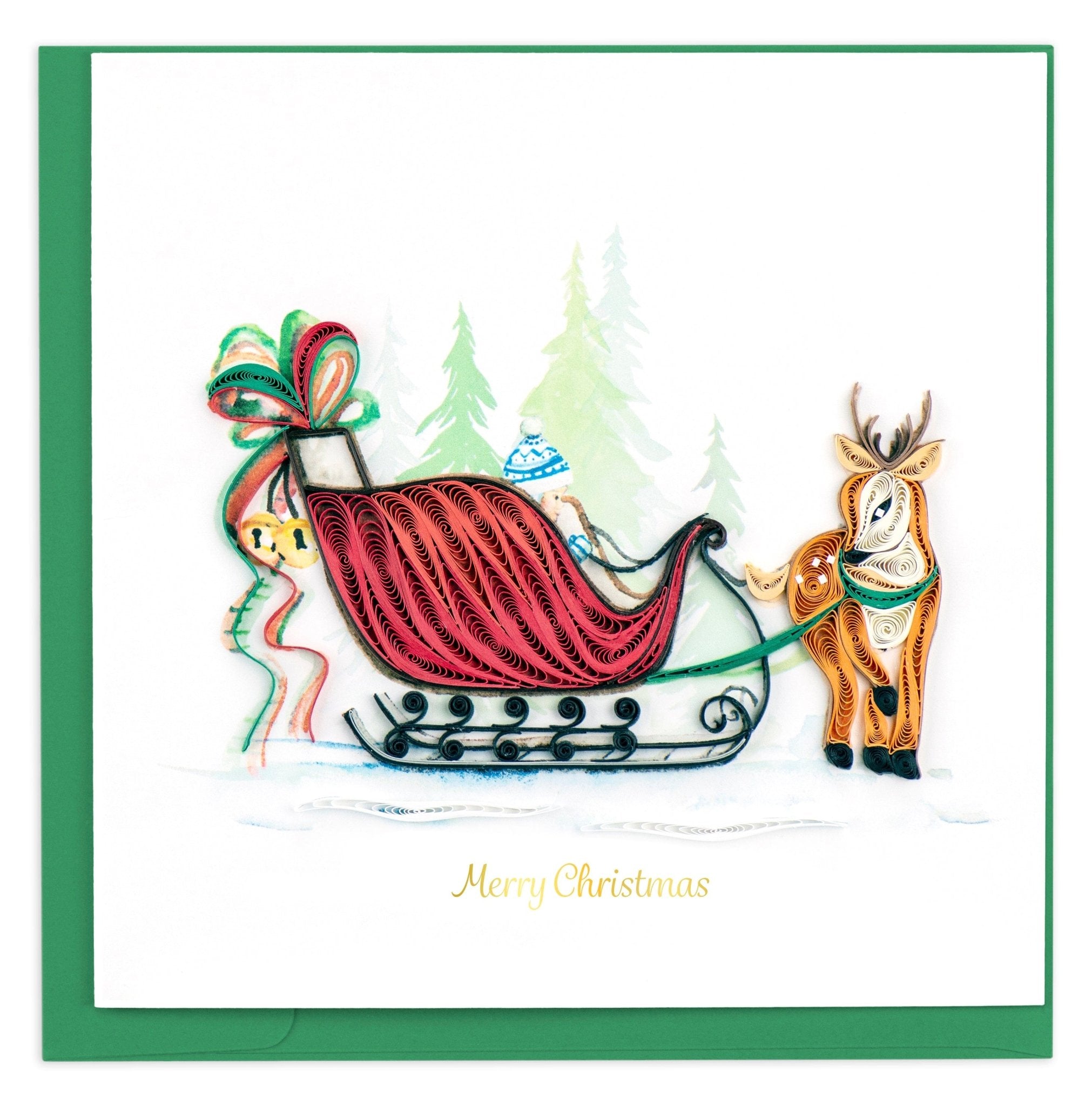 Quilled Sleigh Ride Christmas Card - Quilling Card - Greeting Card
