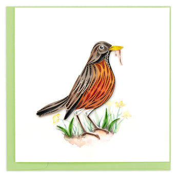 Quilled Robin with Worm Greeting Card - Quilling Card - Greeting Card