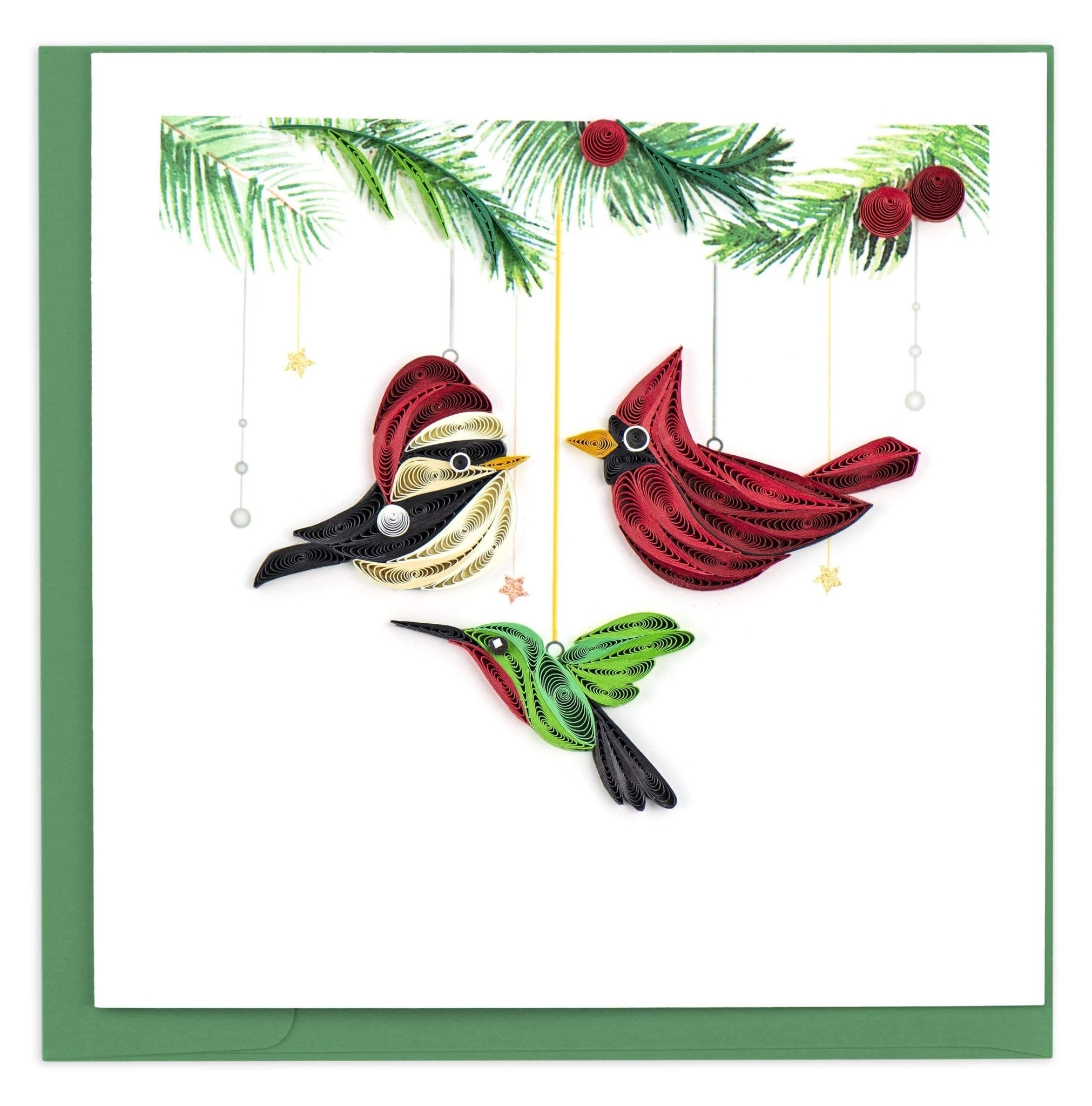 Quilled Holiday Bird Ornament Greeting Card - Quilling Card - Greeting Card