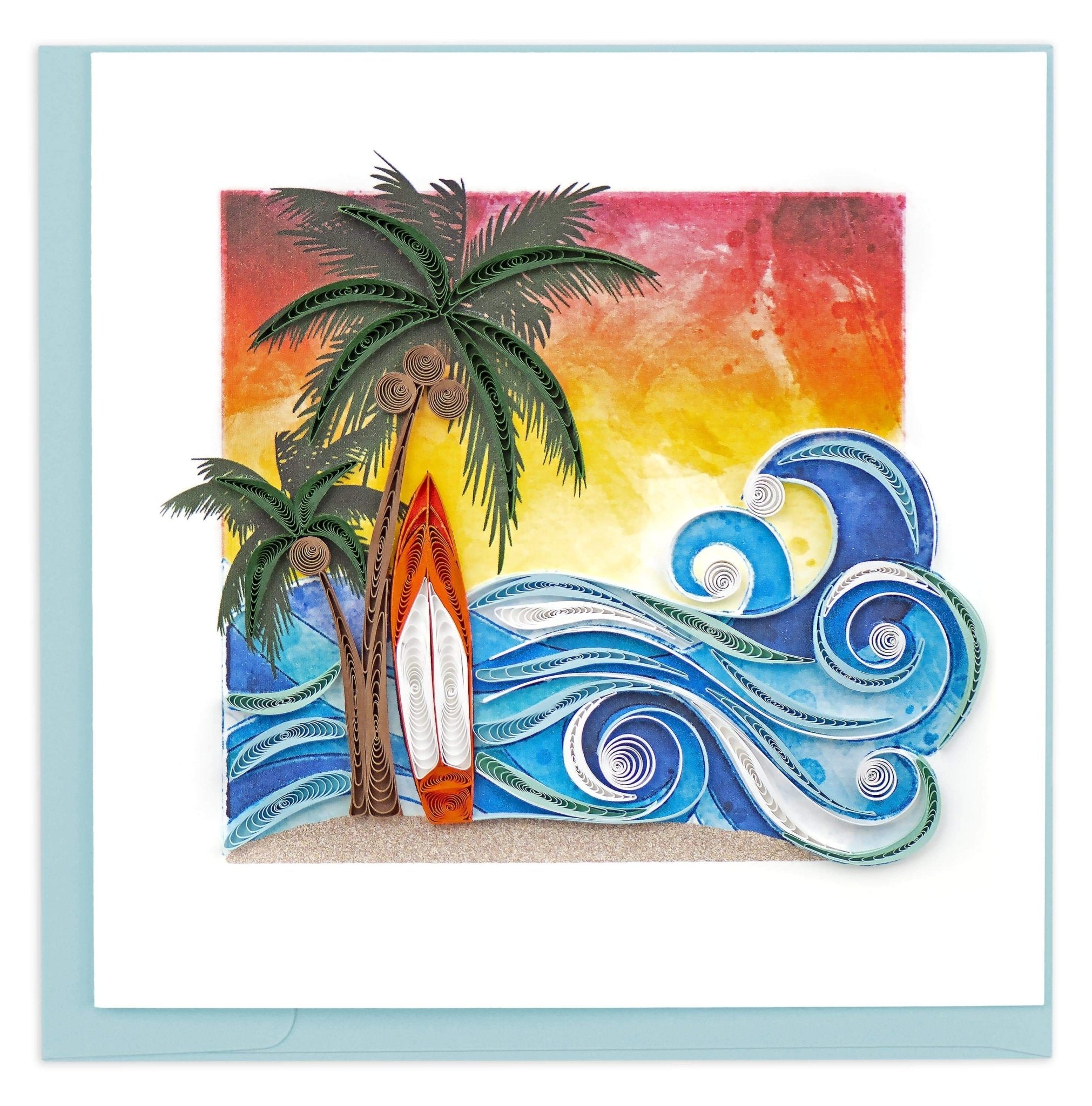 Quilled Surfing Paradise Greeting Card - Quilling Card - Greeting Card