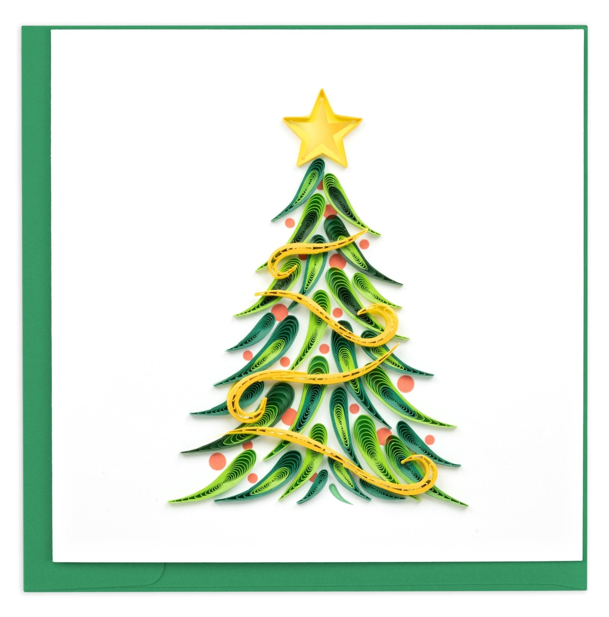 Quilled Gold Garland Christmas Tree Greeting Card - Quilling Card - Greeting Card