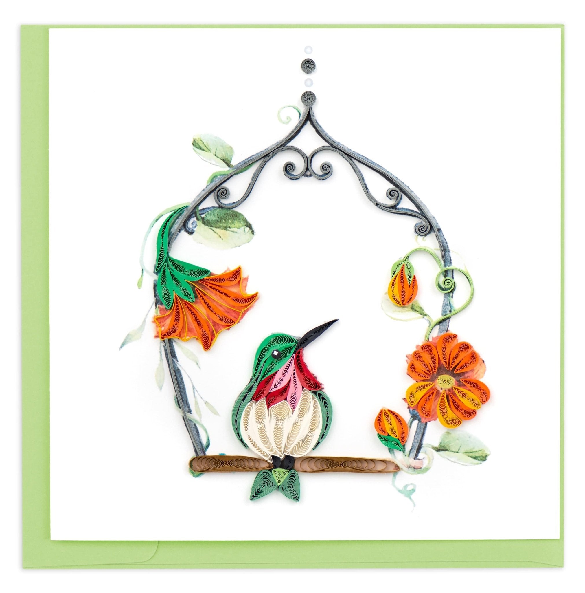 Quilled Hummingbird Swing Greeting Card - Quilling Card - Greeting Card